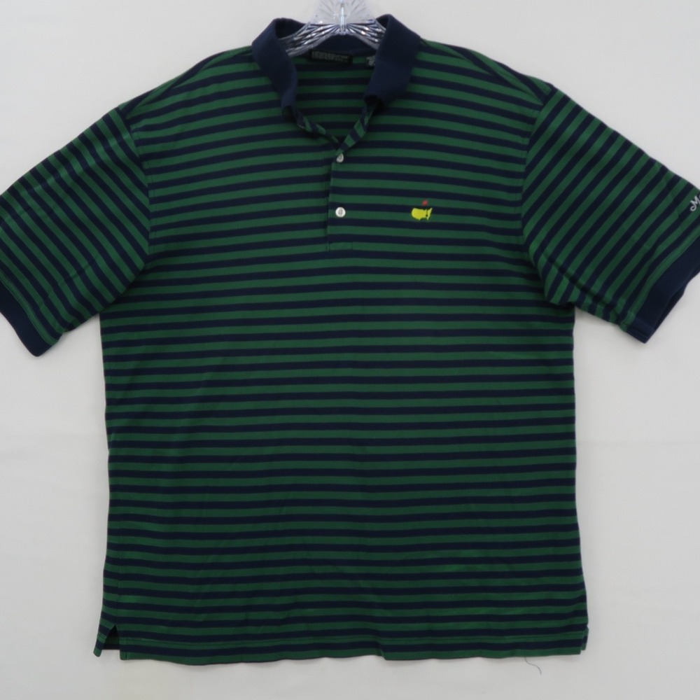 Masters Collection Golf Polo Shirt Mens Large Green Navy Striped Pima Cotton